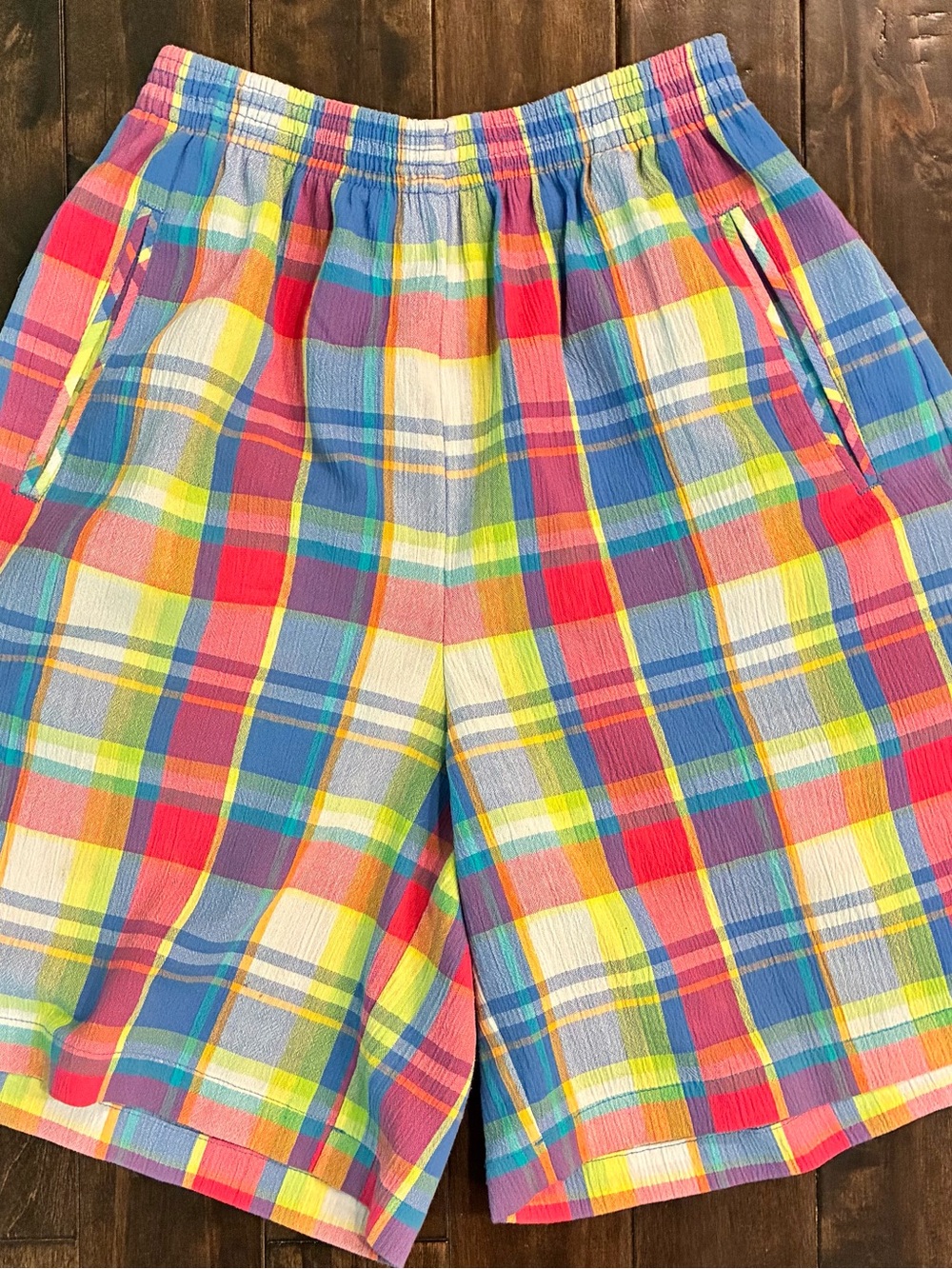 Women Koret Small Vintage Multicolor Plaid Elastic-Waist Shorts